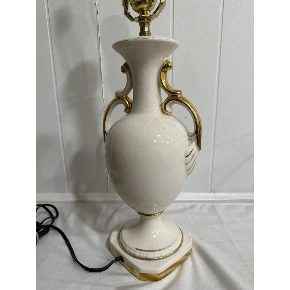 Antique Hand-Painted Porcelain Table Lamp –Floral England Urn Style, Gold Accent